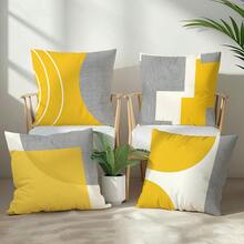 4 vỏ gối vải tối giản màu vàng và xám họa tiết hình học hàng ngày, chất liệu nhung đào mềm mại một mặt, kích thước 45*45/50*50/40*40CM dùng để trang trí phòng, trang trí ghế sofa trong nhà, trang trí phòng khách, trang trí tiệc tùng, quà tặng gối trang trí - Nhiều màu - Xem 3