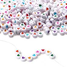100/400/1000 piezas de cuentas de letras de colores, 4 x 7 MM, cuentas de letras blancas A-Z y cuentas de corazón de colores, cuentas redondas de acrílico para suministros de joyería DIY