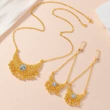Set di collana e orecchini in stile bohémien da vacanza, con perle di pietra lunare a forma di mezzaluna e nappe, adatto per le donne