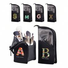 26 Alphabet Letter Pattern Makeup Brush Bag, Women Travel Storage Pouch, Large Capacity Cosmetic Organizer