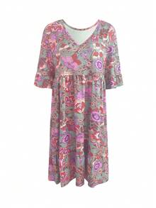 Vestido casual bohemio con cuello en V y estampado floral para mujer, nuevo para el verano