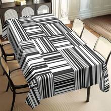 1/20pcs Classic Black Background Embellished Blue And Yellow Line Pattern Tablecloth, Vivid Image, Perfect For Indoor/Outdoor Decorations, Parties, Lunches And Dinners, Stylish Theme | Durable Tablecloths