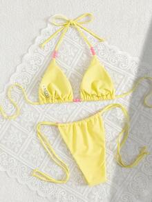 Bộ bikini hai mảnh màu vàng gợi cảm và thời trang dành cho nữ, thích hợp cho kỳ nghỉ hè trên bãi biển. - Màu vàng - Xem 4