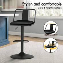 ALFORDSON Bar Stool Set Of 2, Height-Adjustable Kitchen Stools With Swivel Function (53-75 Cm Seat Height), Premium Bar Chairs For Kitchen And Dining Areas (PU Leather, Black) - Black - View 2