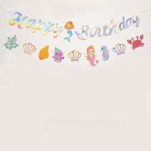 1 Piece Happy Birthday Banner - Mermaid Theme And Car Bear Paper Garland Decorations, No Electricity Required, Generally Used For Party And Home Decoration