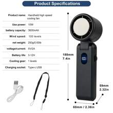 1pc Outdoor Portable High-Speed Handheld Fan With 3600mAh Battery, 100-Speed Adjustable, USB Rechargeable, Quiet And Fast Cooling, With Lanyard For Summer Travel/Camping
