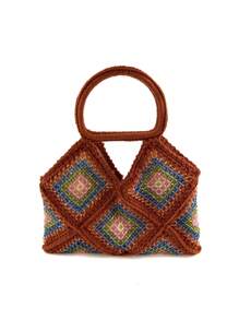 Fashionable Shiny Beaded HandBag, Creative Patchwork Crochet Tote