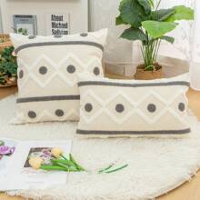 1pc Geometric Pattern Tufted Cushion Cover Without Filler, Modern Throw Pillow Case, For Sofa, Living Room