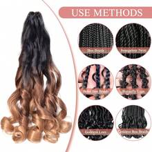 8 Packs French Curly Braiding Hair For Box Braids 24Inch Pre Stretched Loose Wavy  Bouncy Braiding Hair Extensions 75g/Pack Synthetic French Curl Crochet Hair Braids Extensions For Women Daily Holidays Party And Cosplay Braided Hair - Ombre Brown-C14 - 查看 5