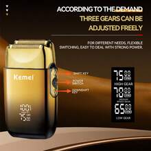 Kemei KM-TX10 Metal Finish Men's Electric Shaver, With LED Display, Dual Floating Blades, Upgraded Reciprocating Electric Shaver, 3 Speed Settings, Suitable For Bald Men, Rechargeable Cordless - Multicolor - View 8
