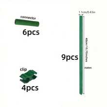 19pcs Adjustable Garden Stakes Set - DIY Length 80.01cm To 199.9cm, Durable Plastic Coated Metal Support Rods 9pcs With 6 Connectors And 4pcs Clips For Tomato, Eggplant, Cucumber & Grape Vines, Green. - Dark Green - View 2