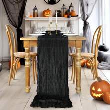 6pcs/Set 35*118 Inch Black Bohemian Table Cloth, Suitable For Wedding, Bridal Shower, Party, Halloween, Thanksgiving, Christmas Table Centerpiece Decor - Multicolor - View 5