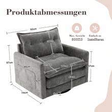 Divano con imbottitura morbida e funzione girevole a 360°, poltrona ergonomica per guardare la TV, leggere e rilassarsi