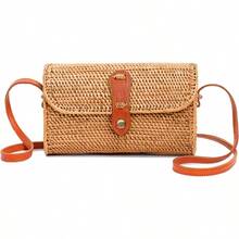 Hkr6496 Vum Crafts Round Rattan Bag For Women Handmade Ata Wicker Woven Purse Circle Square Oval Brown Straw Boho Bags - SquareSmall - View 1