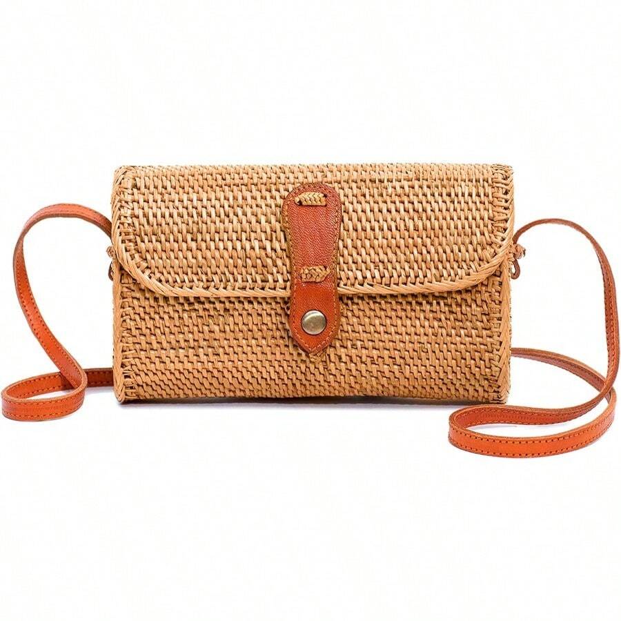 Hkr6496 Vum Crafts Round Rattan Bag For Women Handmade Ata Wicker Woven Purse Circle Square Oval Brown Straw Boho Bags - SquareSmall - View 1