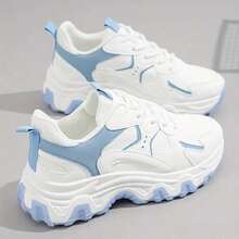 1 Pairs Of Women's Thick Soled Multifunctional Running Shoes. New Spring/Summer 2025 Collection. Mesh Dad Shoes. Soft Soled Sports Shoes. Outdoor Casual Women's Shoes. - Trắng và Xanh - Xem 3