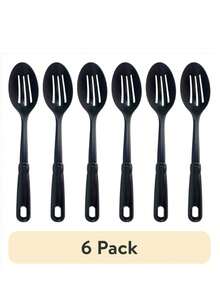 (6 Pack) Slotted Plastic Straining Spoon, Soft-Grip Black Handle, Nylon Head - Black - View 2