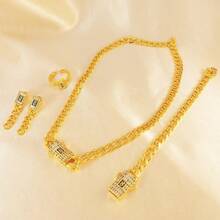 5pcs/Set Fashionable 18k Gold Zirconia Earrings, Necklace, Ring, Bracelet Set For Ladies, Ideal For Weddings, Parties, Birthdays, Holidays - Yellow Gold - View 4