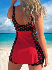 Women'S Polka Dot Print Tankini Set - Red - View 2
