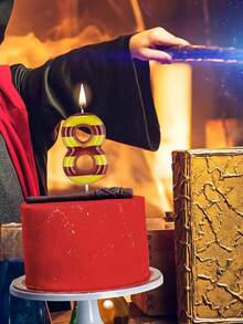 Brown & Yellow Striped Numeric 0-9 Magic Theme Birthday Anniversary Party Cake Decorative Candles - Multicolor - View 1
