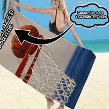 1pc Customized Basketball Themed Beach Towel, Lightweight Super Soft Microfiber, Quick-Drying And Sun-Proof, Absorbent And Soft - Modern Style - Ideal For Beach, Travel, Camping And Vacation - Best Summer Gift
