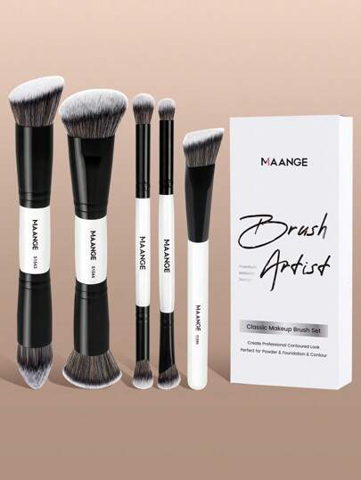 MAANGE مجموعة فرش مستحضرات التجميل متعددة الوظائف ذات الرأسين اللينة 1/2/5/7/8/10/12 قطعة، فرشاة وجه، فرشاة بودرة، فرشاة أحمر الخدود، فرشاة كونسيلر، فرشاة تحديد الوجه، فرشاة تحديد الأنف، فرشاة ظلال العيون، فرشاة تفاصيل، فرشاة أساس، فرشاة تبريز، شعر اصطناعي عالي الجودة، فرش مكياج متينة للاستخدام اليومي على الوجه للسوائل والكريمات والبودرة - للتنعيم والمزج وتجميل البشرة، هدية للنساء والفتيات