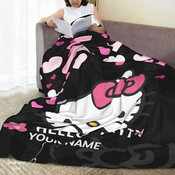 Sanrio [Modern Knit Hello Kitty Blanket] Sanrio Hello Kitty Flannel Blanket Custom Name- Perfect Gifts Soft & Warm For Couch, Bed, Office Nap - Modern Knit Design, Machine Washable