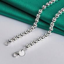 1 pieza Collar de cadena de cuentas de plata de ley 925 pulida de 40-75 cm, accesorios de joyería para mujer, regalo de boda, fiesta