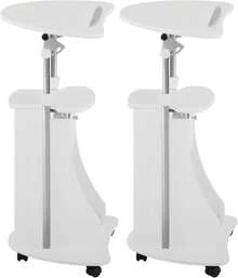 Techni Mobili Adjustable Height Rolling Laptop Cart With Storage, Sit To Stand Desk With Wheels, Podium Stand Or Medical Cart, White