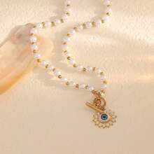1 pieza Collar de perla blanca y diseño de estrella de mar dorada, elegante y de moda, apto para uso diario, festivales y regalos