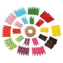 New  100Pcs Clos  String, 1.4Inch Wooden Clos Pins  98Ft Jute Twine, 10 Colors Photo Clips, All Baby Shower Dr Clips, Crafts Clos For Wedding, Birthday - 10 Color - View 1