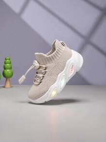 2025 New Kids & Youth Casual Fashion Shock Absorption Glowing LED Light Sole Lightweight Breathable Low-Top Mesh Lace-Up Outdoor & Indoor Walking, Running, Toddler Sports Sneakers