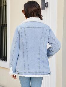 Giolshon Women's Minimalist Denim Jacket, Suitable For Autumn/Winter, Multi-Functional Commuter Coat With Pockets - White - View 4