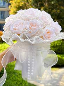 Perlen Rosen Strauß künstliche Blumen für Hochzeit Brautstrauß, einzigartige Ewigblumen Geschenke, Valentinstag, Muttertag, Erntedankfest, Geburtstag, Jahrestag