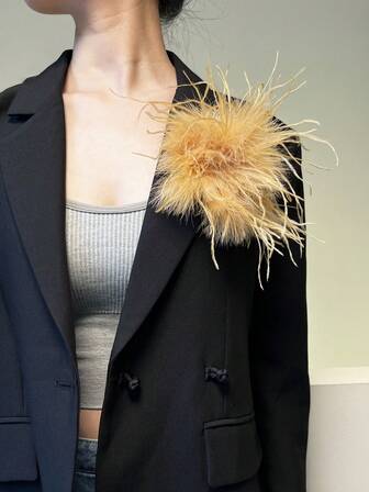 15cm Elegant Bright-Color Feather Brooch Corsage, Handcrafted Accessory For Women's Clothing & Hats