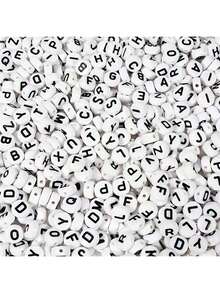 100/200/500pcs White Round Letter Acrylic Beads, Acrylic Heart Letter Beads, Acrylic Beads For DIY Jewelry Making Necklace Bracelet Birthday Gift (4*7mm) - Black and White - View 14