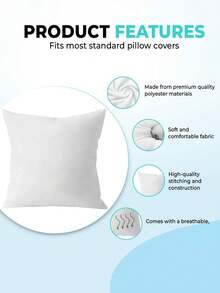 1 件纯白色枕芯，床上用品，柔软蓬松枕头。高回弹聚酯纤维填充枕头，非常适合家庭和酒店使用，客厅，床，沙发，卧室装饰填充枕头 - 白色 - 查看 4