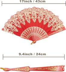 Handheld Chinese Folding Fan Hand Fans For Women Foldable Bulk For Party Wedding Church Dancing (Red) - Redwood - View 6
