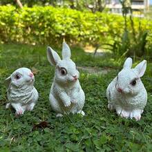 3pcs/Set Resin Lifelike Craft Rabbit Easter Decor Statue Set For Garden Decor