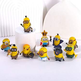 Minions 10 st söta figurdekorationer, fina tecknade hemtillbehör, skrivbordsprydnader, lämpliga för jul, Halloween, påsk, mors dag, födelsedag, Thanksgiving och andra högtider, speciell present till familj och vänner