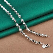 1 pieza Collar de cadena de cuentas de plata de ley 925 pulida de 40-75 cm, accesorios de joyería para mujer, regalo de boda, fiesta
