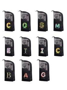 26 Alphabet Letter Pattern Makeup Brush Bag, Women Travel Storage Pouch, Large Capacity Cosmetic Organizer