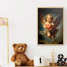 Decoração de parede em tela moderna sem moldura, 1 peça - Cupido e corações encantadores para sala de estar, quarto, escritório e sala de jantar | Uso interno/externo | Estilo contemporâneo | Pôsteres de decoração para casa ou feriados, presente | Tela durável, artes de parede