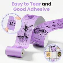 Self-Adhesive Thermal Printer Stickers, Compatible With T02/M02X/M02L Mini Sticker Printer, Black On Mint Green/Lavender Purple/Light Orange, 50mm X 3.5m Printer Paper For Journal, Study, Note