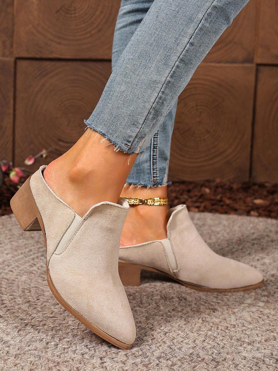 Women's Casual Mules High Heel Pointed Toe Slip-On Shoes - Beige - View 1