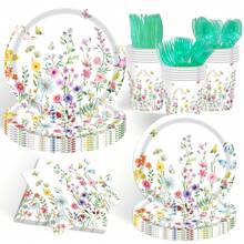 80pcs/120ocs Floral-Themed Cutlery Set, Disposable Cutlery Set, Party Cutlery Set, Wedding Cutlery, Birthday Cutlery, Party Decorations, Disposable Plates, Plates, Paper Cups And Napkins, Meet 20/30 Guests, Table Decorations, Ambience, Party Supplies