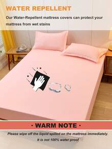 1pc Waterproof Fitted Sheet, Bedding, Fitted Sheet, Solid Color Mattress Cover, Soft & Comfortable, Skin-Friendly Material, Suitable For All Seasons, Fits Various Bed Sizes - Single, Double, Queen, King, Dust-Proof, Slip-Resistant, No Pillow Or Pillowcase Included, Independence Day Theme, Home Textile, Bedding Gift, Machine Washable - Baby Pink - View 7