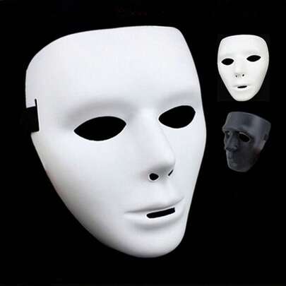 嘻哈V字形骷髅面具舞者白色嘻哈幽灵行走全脸派对化妆服装舞会面具男女通用，圣诞节和新年装饰