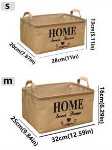 Imitation Linen Artistic Style Alphabet Printed Desktop Small Basket, Storage Box For Miscellaneous Items, Foldable Waterproof Coating,Back To School,School Supplies