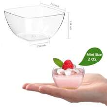 20 piezas/50 piezas Minucias de postres sin cucharas, minucuper de gelatina transparente, tazas cuadradas de yogur, tazas reutilizables para tartas de fruta, helados, pudines, adecuado para cumpleaños, fiestas y eventos